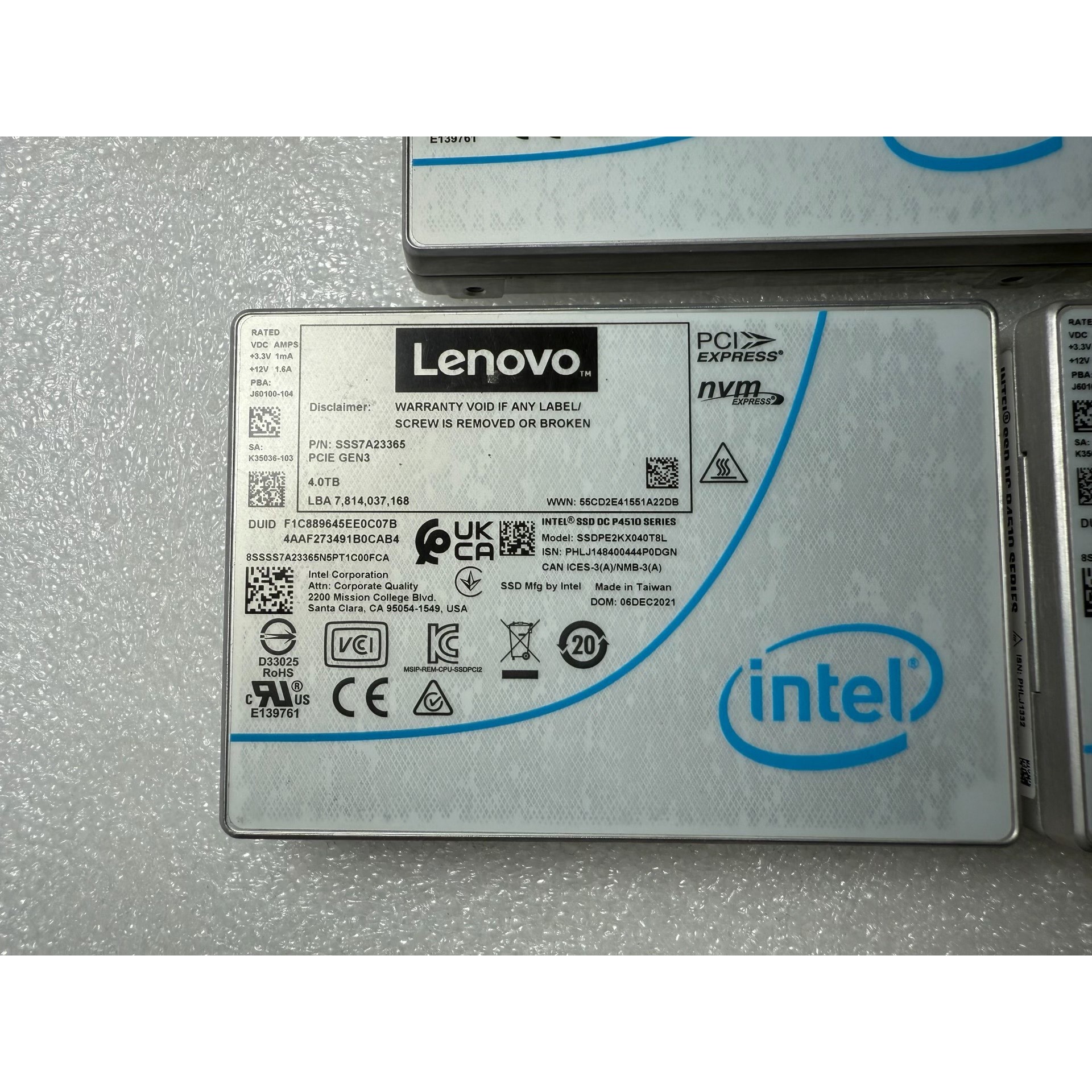 intel p4510 企业级nvme 4t容量,5个