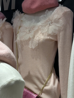 仙女巨美秋冬法式立体花朵蕾丝低龄针织衫女独特漂亮上衣针织打底