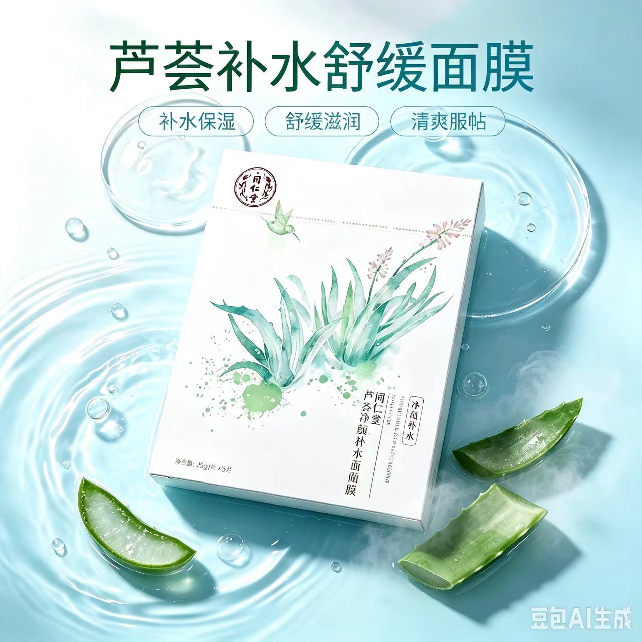 同仁堂芦荟净颜补水面膜细致毛孔紧致肌肤平衡水油油痘肌男女正品