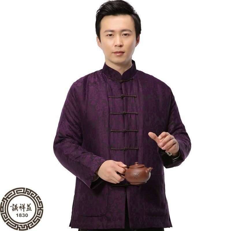 中式唐装男长袖香云纱中年棉服民族复古立领盘扣休闲蚕丝冬季棉袄