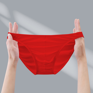 大红男生内裤棉质低腰三角裤男士内裤青年红色内裤比基尼男小三角