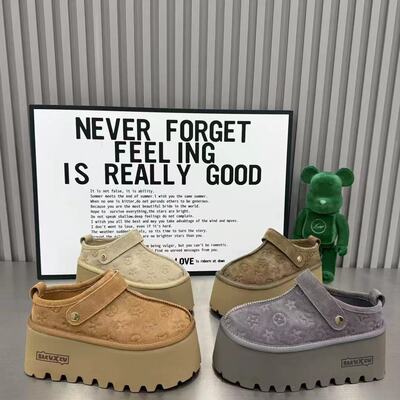 欧货磨砂皮女2026年春季新款松糕厚底一脚蹬懒人鞋休闲外穿拖鞋潮