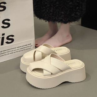 小个子复古编织休闲凉拖鞋 7cm厚底增高包头拖鞋 女外穿2026夏新款