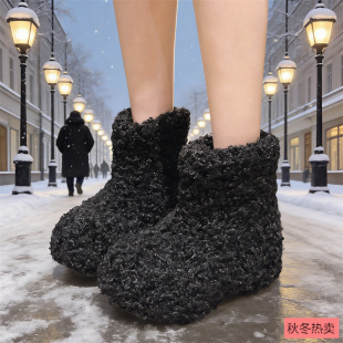 内增高雪地靴女2026新款冬季平底加绒加厚防滑女款女鞋子毛毛棉鞋