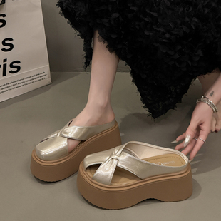 外穿包头半拖鞋 增高7CM小个子松糕厚底凉拖鞋 夏季 凉鞋 女2026新款