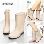 女士中筒保暖雨靴防滑女式 水鞋 高筒胶鞋 加绒雨鞋 成人加棉水靴套鞋