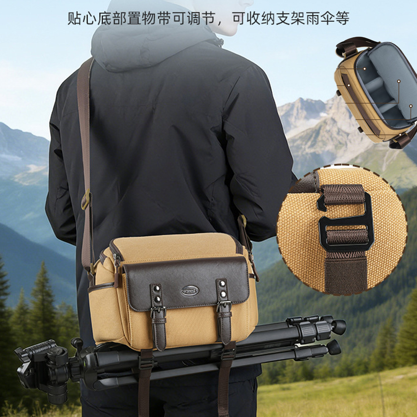 复古帆布单肩相机包男士便携防水微单斜挎包适用富士尼康佳能索尼