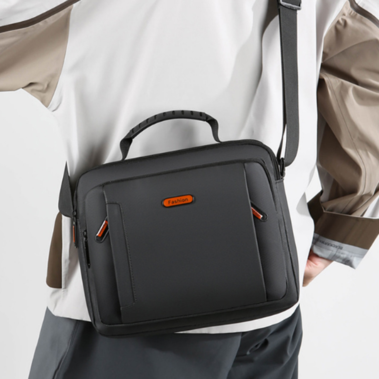 大容量男士单肩包2026新款黑色百搭公文包时尚斜挎包横款手提小包