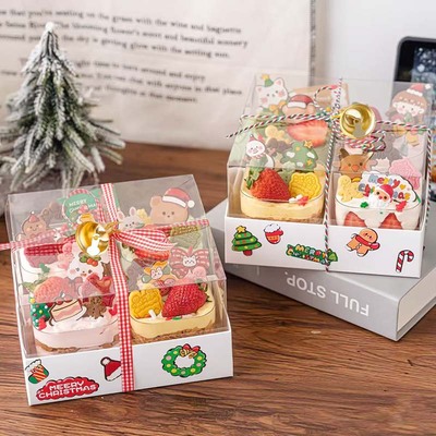网红同款圣诞4宫格蛋糕盒四拼盒圣诞节甜品马卡龙四喜甜品打包盒