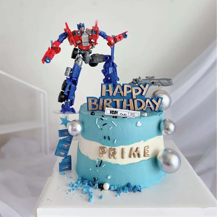 烘焙蛋糕装饰变形玩具 机器人黄蜂天柱男孩儿童生日礼物蛋糕摆件