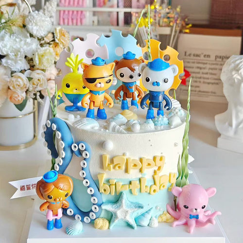 儿童动漫海底套装章鱼公仔蛋糕摆件玩偶生日情景派对卡通装饰插件