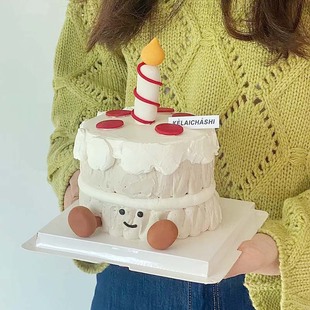 网红烘焙蛋糕装饰jellycat简约可爱软陶蜡烛小脚生日蛋糕插牌摆件