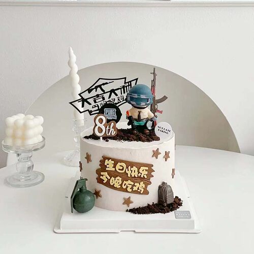 Q版吃鸡蛋糕摆件插件大吉大利晚上吃鸡空投箱儿童生日派对装饰品