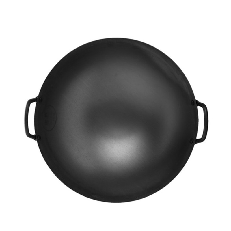 维亿双耳铁锅维億铁锅圆底无涂层传统手工打双柄双耳铁锅炒锅包邮