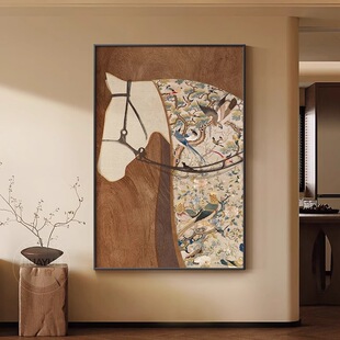 画作殊中古风客厅装饰画马到成功玄关挂画沙发背景墙摆画复古风
