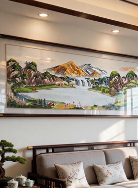 聚宝盆风水画客厅背景办公室装饰画书房墙贴壁画高山流水生财山水