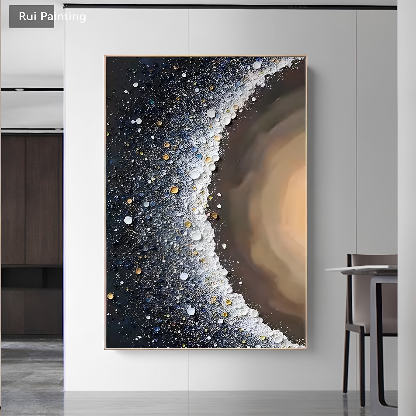 纯手绘星环轻奢抽象油画玄关挂画