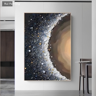 纯手绘油画星环轻奢风抽象画客厅装饰画简约肌理玄关挂画