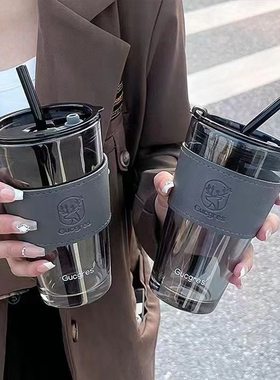 高颜值小鹿吸管玻璃杯学生时尚水杯广告促销礼品杯子伴手礼咖啡杯