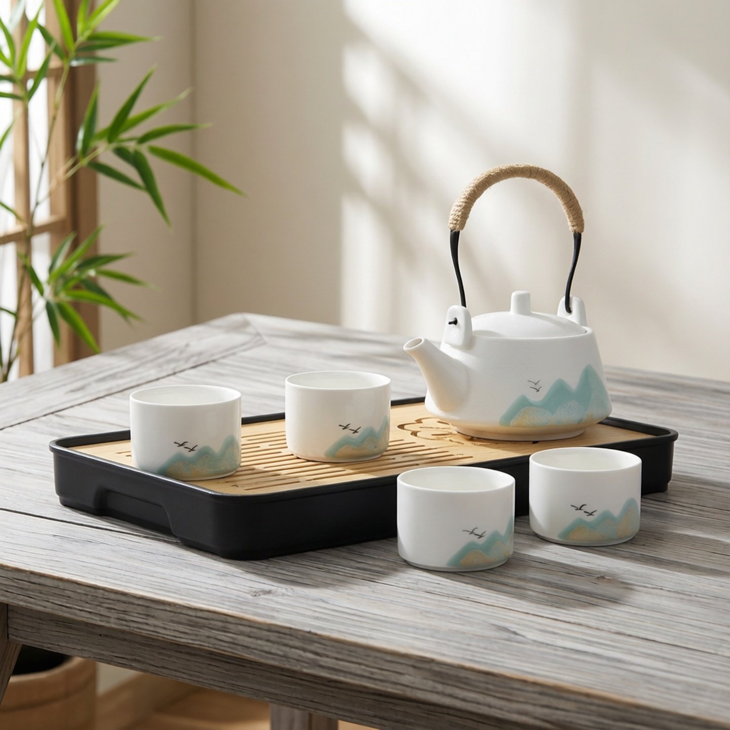 整套茶具套装家用陶瓷一壶四杯办公提梁壶蓄水茶盘手绘黑陶泡茶壶,餐饮具,整套茶具,淘宝优惠券,粉丝福利购,淘宝优惠卷