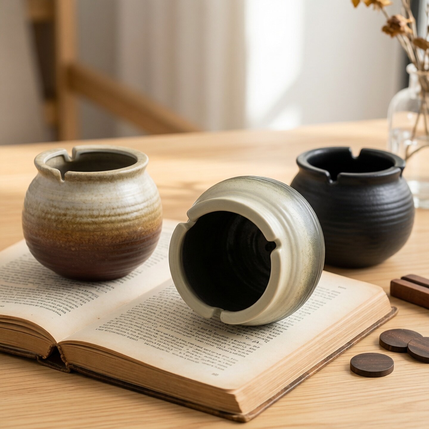 茶具瓷烟盅防风简约复古个性潮流家用客厅床头办公陶瓷烟灰缸配件