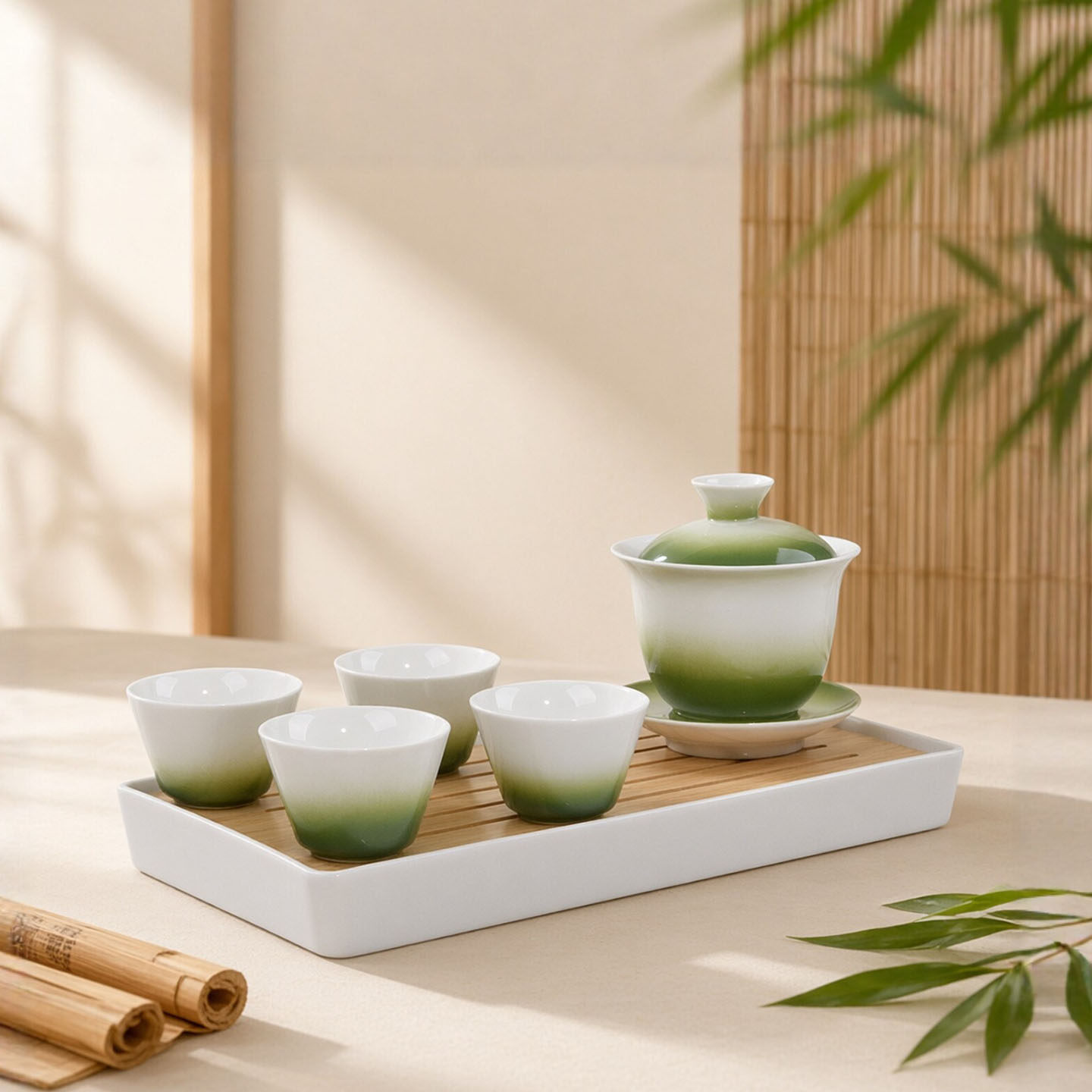清新风功夫茶具家用两杯套装茶盘