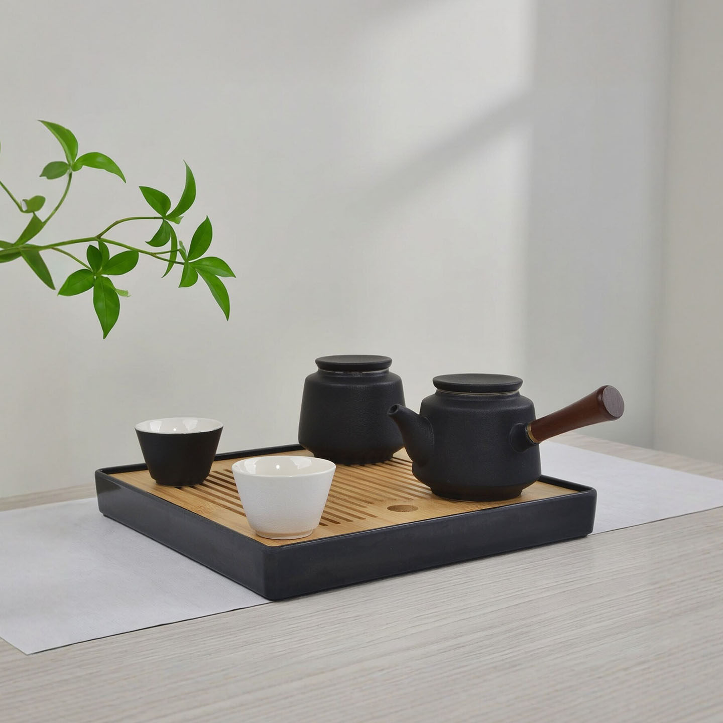 黑陶侧把套装陶瓷家用两杯储水式