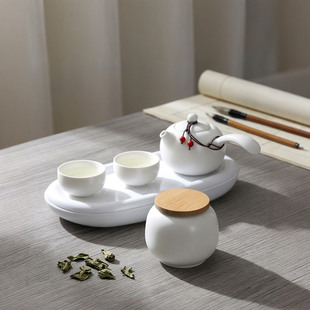 白瓷侧把壶茶具套装一壶两杯庭院泡茶壶民宿小茶托蓄水茶盘茶叶罐