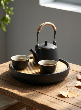 提梁壶茶杯托盘家用一壶两杯茶具
