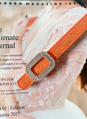 NEW仙品美物 超美暖橙色轻奢天然三文鱼皮细腰带女皮带裙带腰带