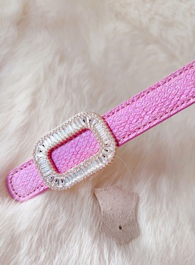 NEW仙品美物 超美仙粉紫色轻奢天然三文鱼皮细腰带女皮带裙带