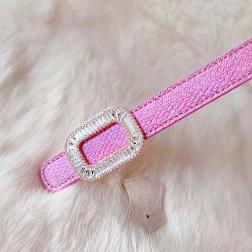 NEW仙品美物 超美仙粉紫色轻奢天然三文鱼皮细腰带女皮带裙带