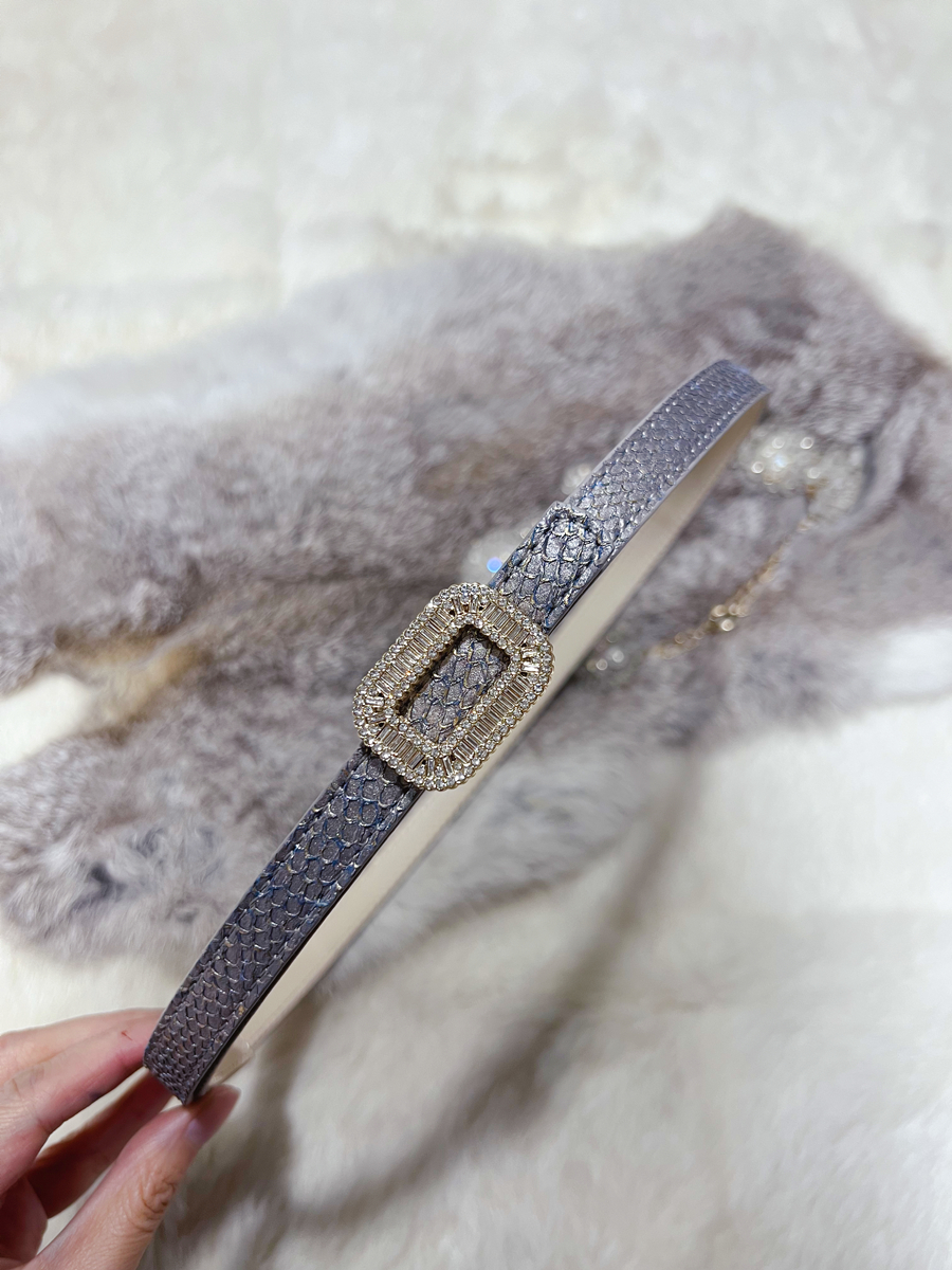 超美灰色三文鱼皮女钻扣细腰带