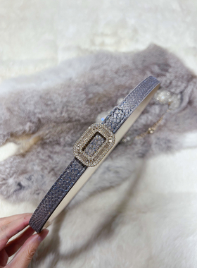 NEW仙品美物 超细 超美灰色轻奢天然三文鱼皮细腰带女皮带裙带