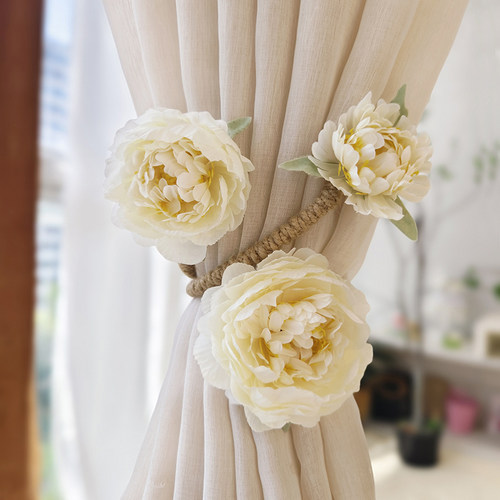 牡丹花枝窗帘绑带现代新中式软装永生花造型装饰扣重手工重叠花瓣