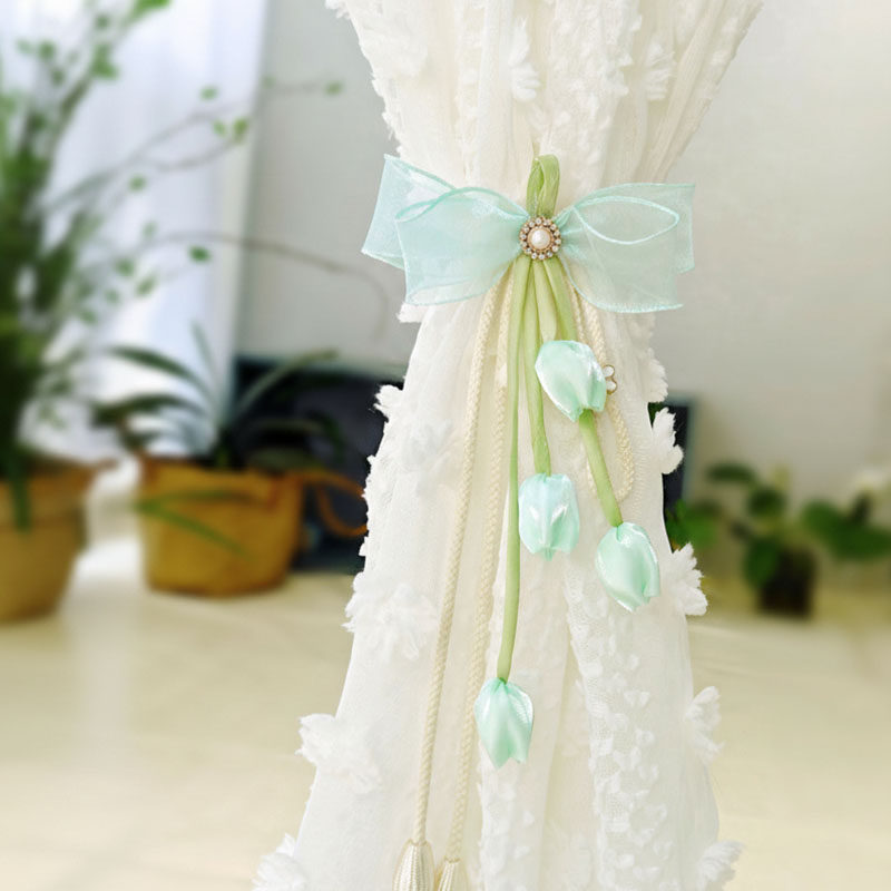 韩版蝴蝶结窗帘绑带蕾丝花朵装饰白色纱帘配件郁金香手工花朵绑扣
