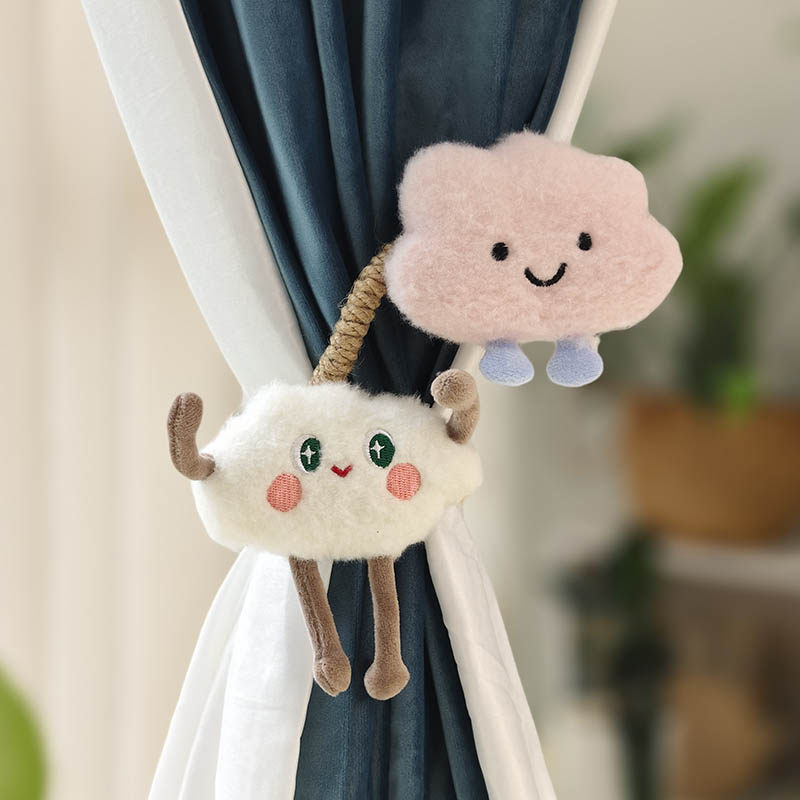 云朵公仔窗帘绑带软铁丝造型萌趣表情毛绒小玩具窗纱麻绳捆扎带