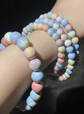马卡龙天然阿拉善彩虹石手串