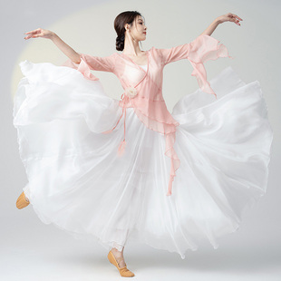 古典舞表演出服装女新款开衫舞蹈上衣白色大摆裙飘逸舞蹈身韵纱衣