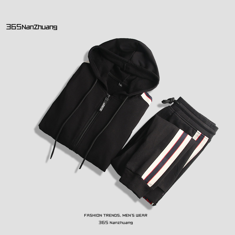 사이드 스트립 웨빙 디자인 스포츠 및 캐주얼 투피스 지퍼 가디건 후드 긴팔 스웨트 셔츠 정장 DY18027