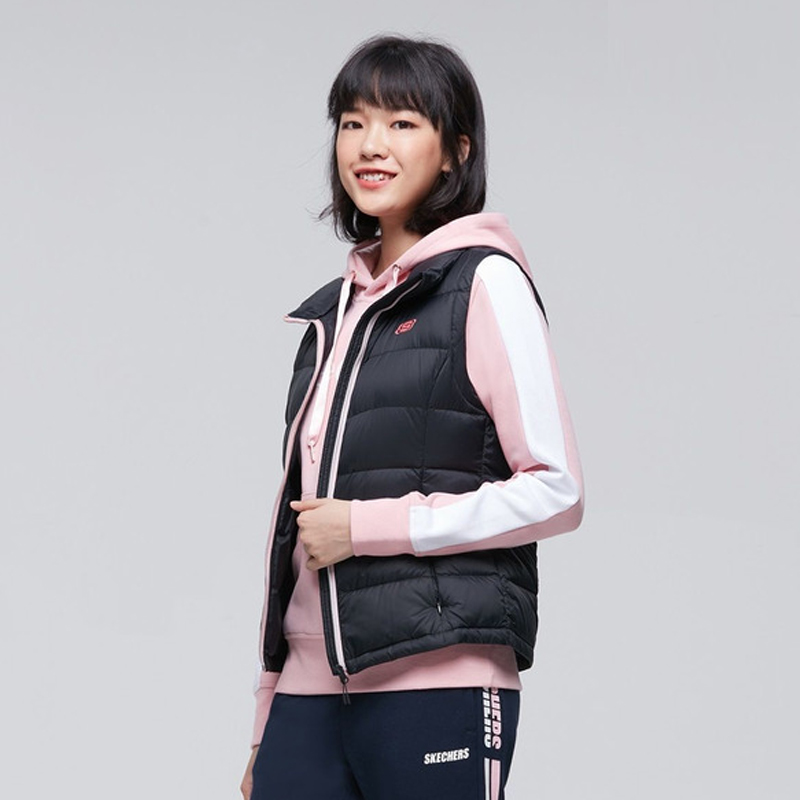 Skechers斯凯奇冬新款女装薄保暖羽绒服马甲休闲背心坎肩L419W037