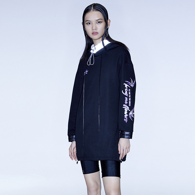 skechers斯凯奇大码女装新款长袖连衣裙休闲连帽卫衣裙子l420w246