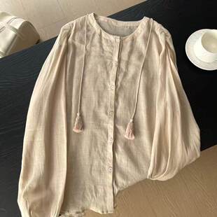 复古圆领苎麻衬衫 法式 26春夏新品 2639 文艺美学