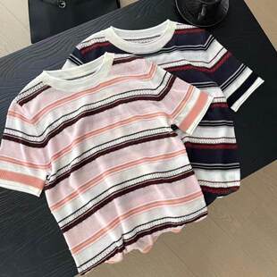 复古条纹撞色短袖 26春夏新品 针织26316 舒适系列