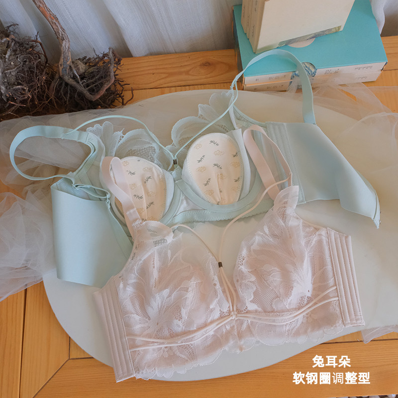 高奢性感软钢圈水晶杯内衣深V蕾丝兔耳朵聚拢防下垂纯欲显瘦文胸