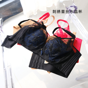 东方女神复古刺绣蕾丝水晶杯调整型内衣深V性感软钢圈兔耳朵bra女