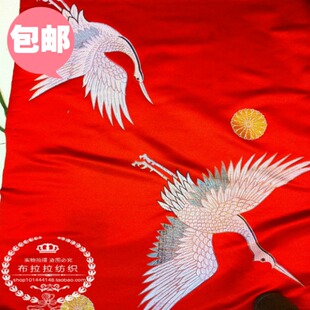 高端藏式绸缎 织锦缎 仿云锦布料 旗袍礼服面料 白鹤仙鹤COSPLAY
