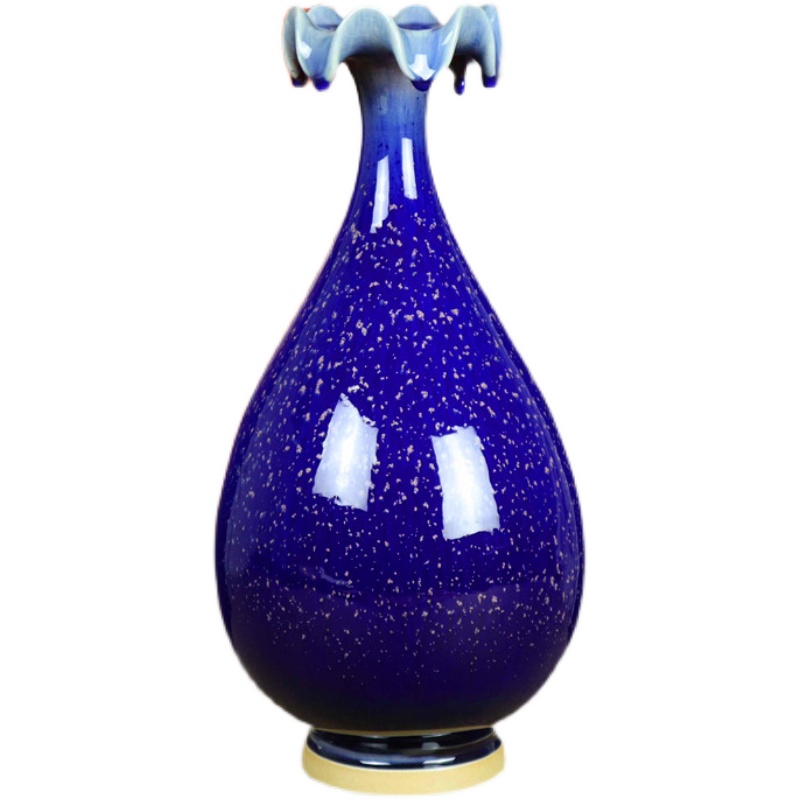 禹州钧瓷花瓶蓝色荷口玉壶春家居装饰书房卧室插花摆件窑变玉净i.