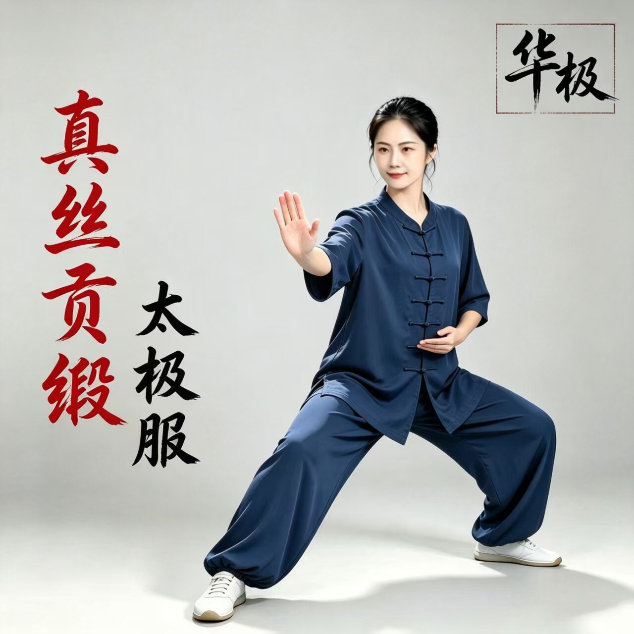华极真丝贡缎短袖新款太极拳春夏秋男女宽松中式晨练功武术瑜伽服