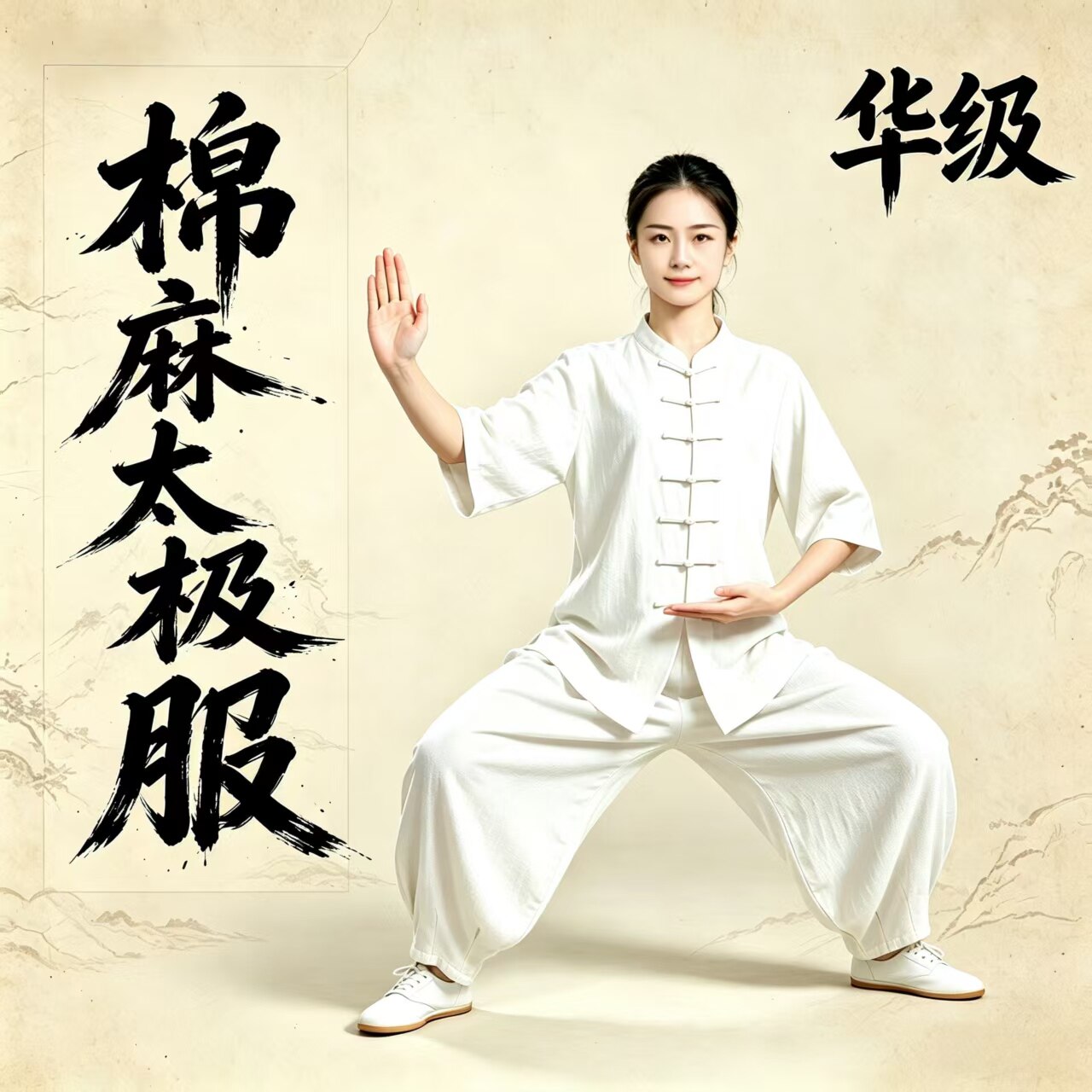 华极棉麻短袖新款太极拳服春夏秋男女宽松中式晨练武术练功瑜伽服